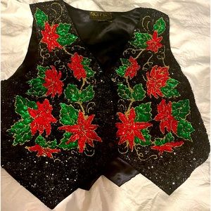 Beaded Christmas vest poinsettia ugly sweater adjustable one size
